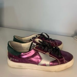 purple mettalic golden goose sneakers